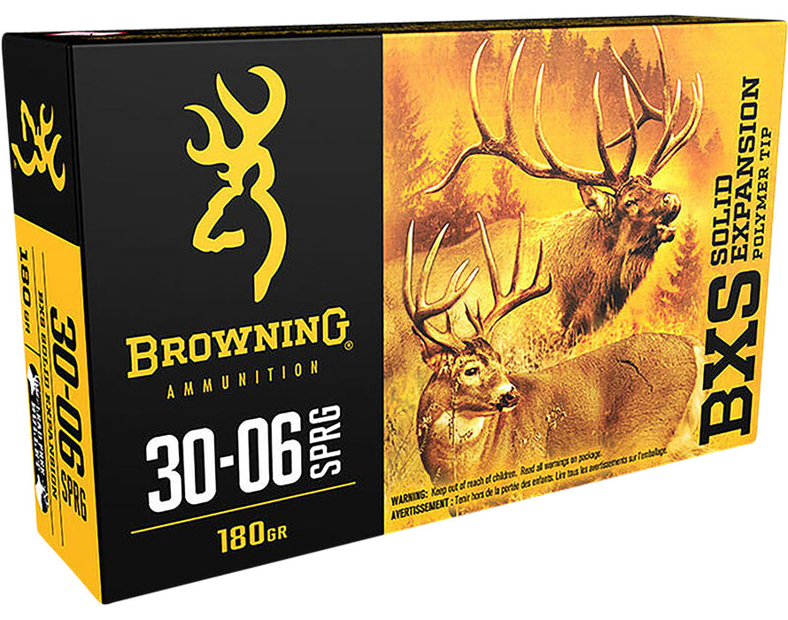 Browning Ammo B192430061 BXS Copper Expansion 30-06Springfield 180gr Lead Free Solid Expansion Polymer Tip 20 Per Box/10 Case