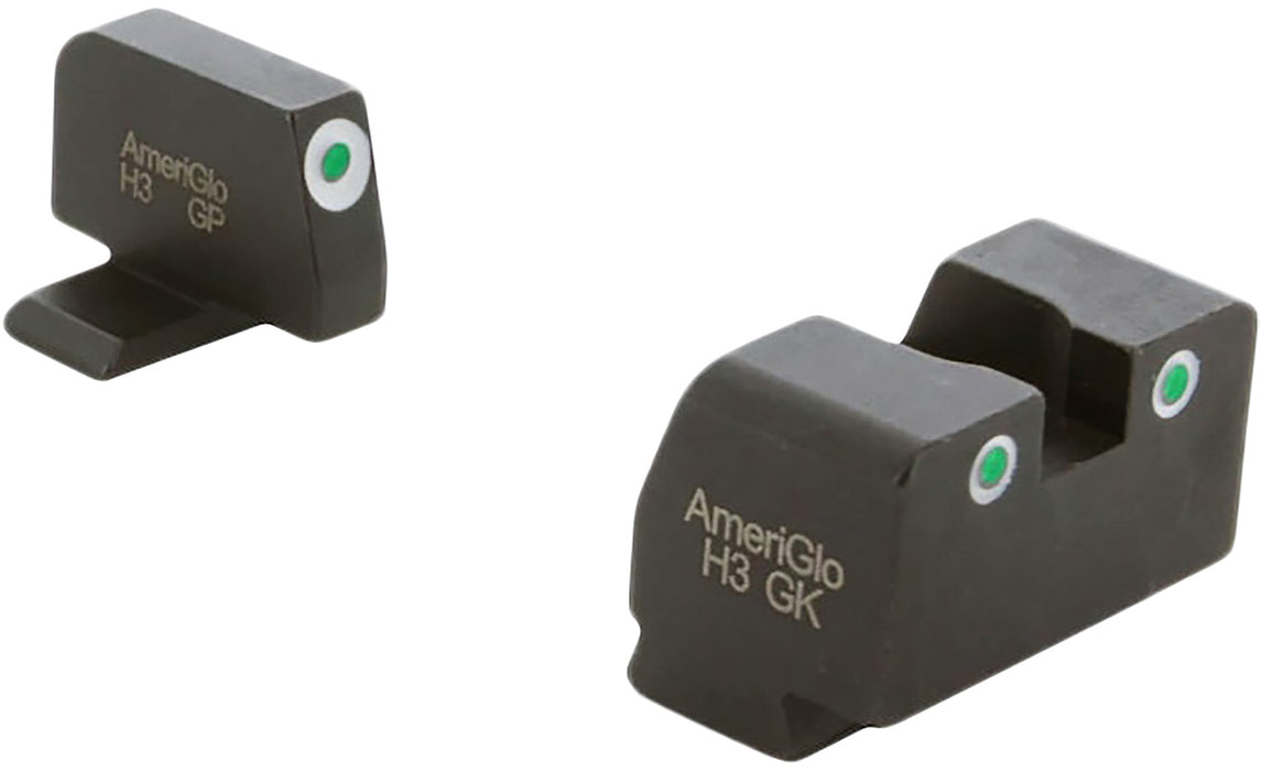 AmeriGlo XD181 Optic Compatible Sight Set for Springfield Armory XD  Green Tritium White Outline Front Sight-Green Tritium White Outline Rear Sight