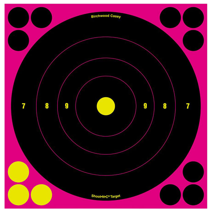 Birchwood Casey 34808 Shoot-N-C Reactive Target Self-Adhesive Paper Black/Pink 8" Bullseye 6 Pack