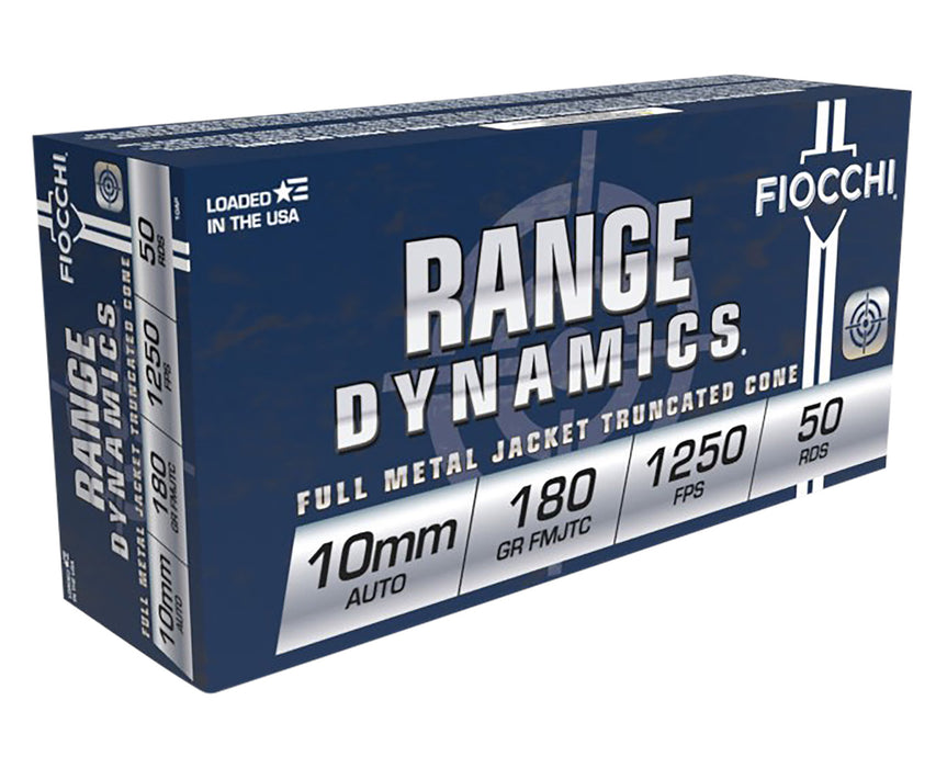 Fiocchi 10AP Range Dynamics  10mm Auto 180 gr 1250 fps Full Metal Jacket Truncated-Cone (TCFMJ) 50 Bx/10 Cs