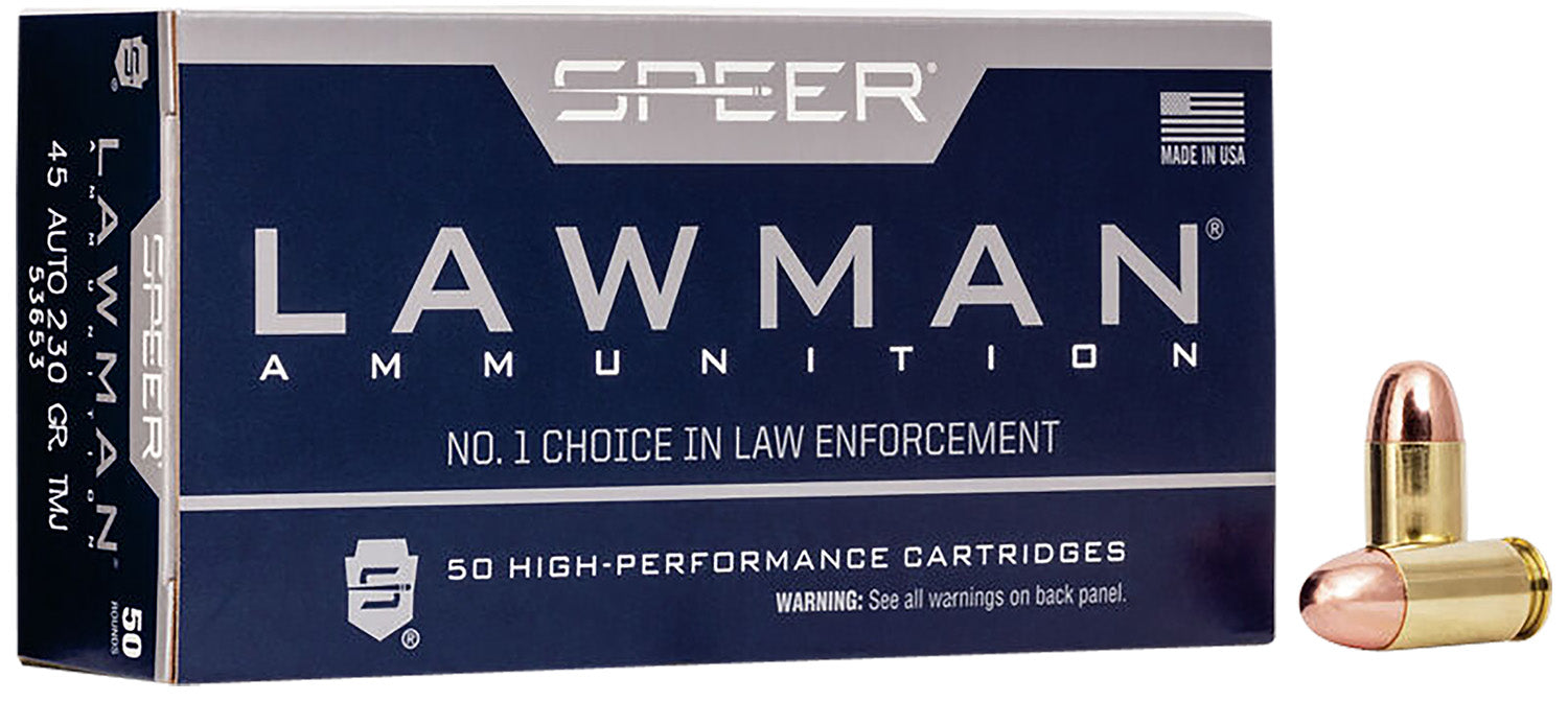 Speer 53653 Lawman Training 45 ACP 230 gr 830 fps Total Metal Jacket Flat Nose (TMJFN) 50 Bx/20 Cs