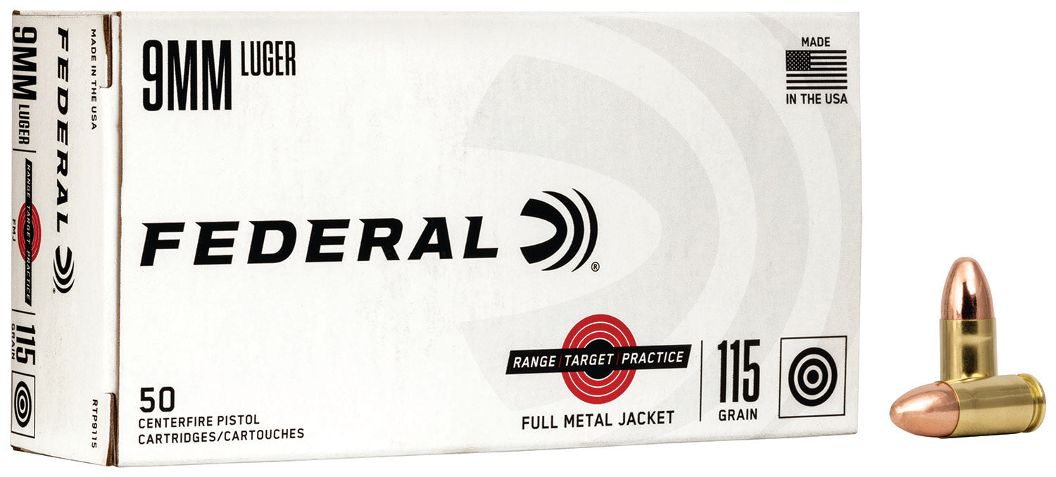 Federal RTP9115 Range & Target  9mmLuger 115gr Full Metal Jacket 50 Per Box/20 Case