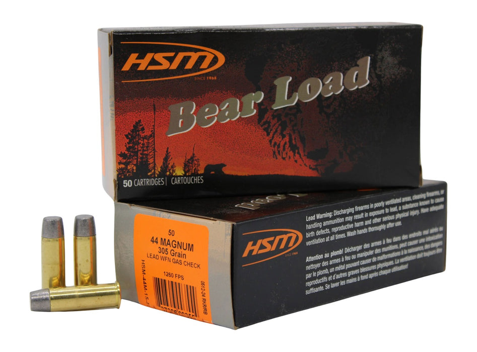 HSM 44M15N20 Bear Load  44 Rem Mag 305 gr Wide Flat Nose 20 Per Box/ 20 Case