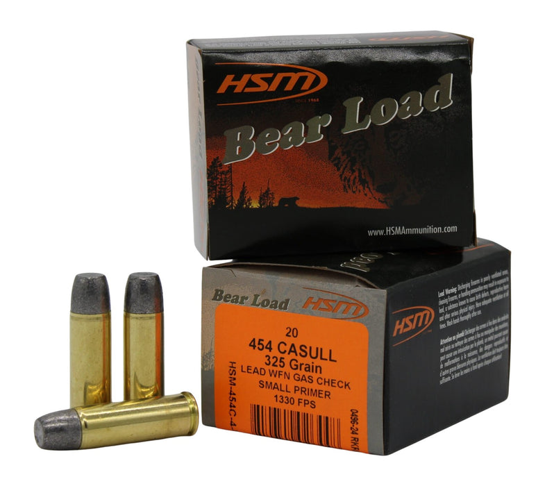 HSM 454C4N20 Bear Load  454 Casull 325 gr Wide Flat Nose 20 Per Box/ 20 Case