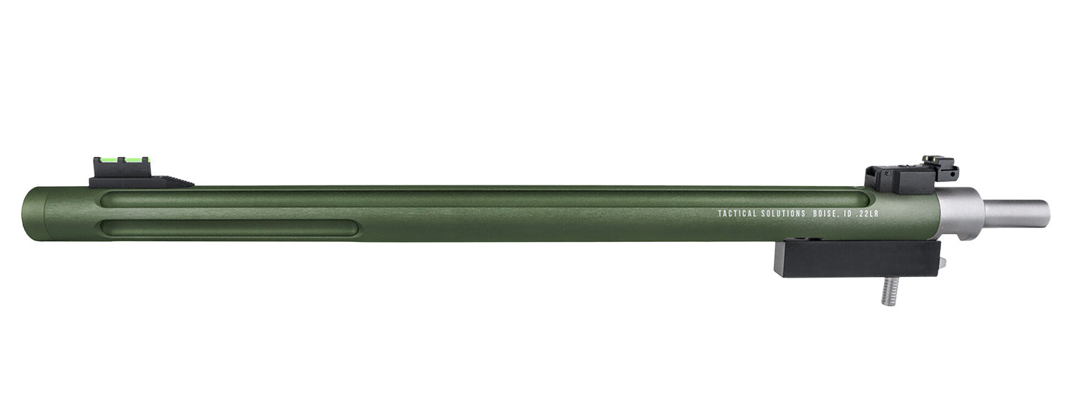 Tactical Solutions 1022TDMOD X-Ring Barrel 22 LR 16.50" OD Green Matte Finish Aluminum Material Bull with Fluting, Threading & Sights for Ruger 10/22 Takedown