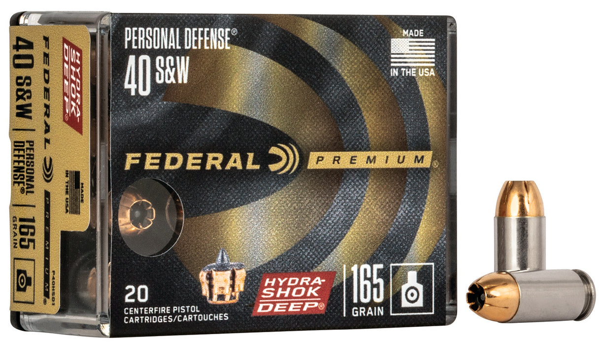 Federal P40HSD1 Premium Personal Defense 40S&W 165gr Hydra-Shok Deep Hollow Point 20 Per Box/10 Case