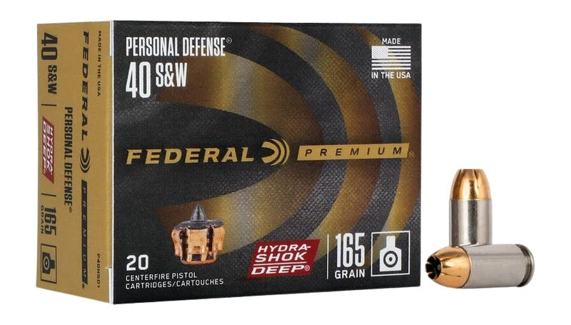 Federal P40HSD1 Premium Personal Defense 40S&W 165gr Hydra-Shok Deep Hollow Point 20 Per Box/10 Case