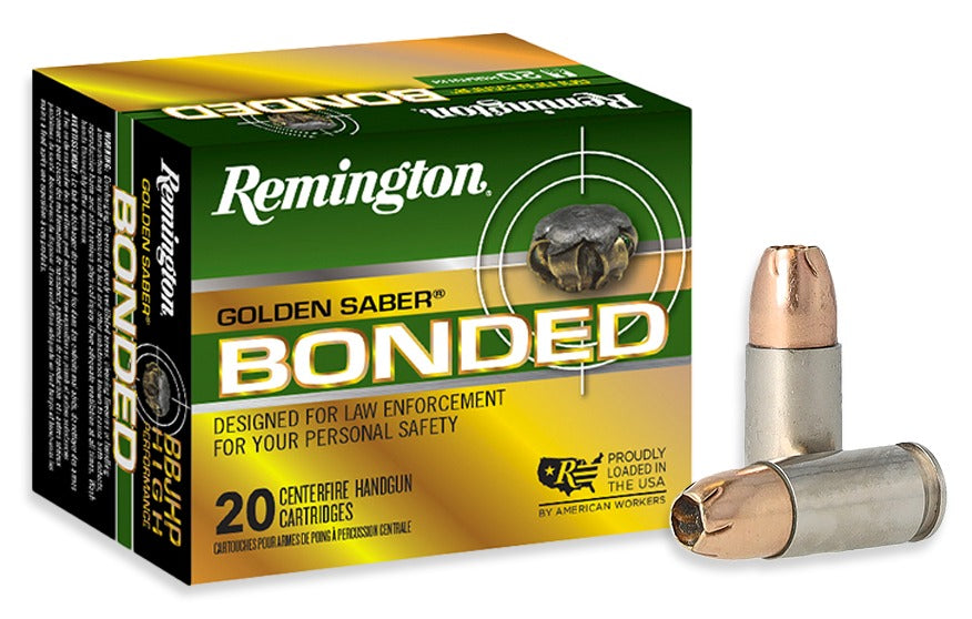 Remington Ammunition 29343 Golden Saber Bonded  9mmLuger 147gr Bonded Brass Jacketed Hollow Point 20 Per Box/25 Case