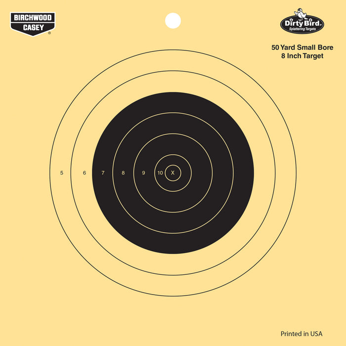 Birchwood Casey 35815 Dirty Bird  8" Bullseye Tagboard Hanging 50 yds Small Bore Rifle Black/Yellow 25 Per Pkg