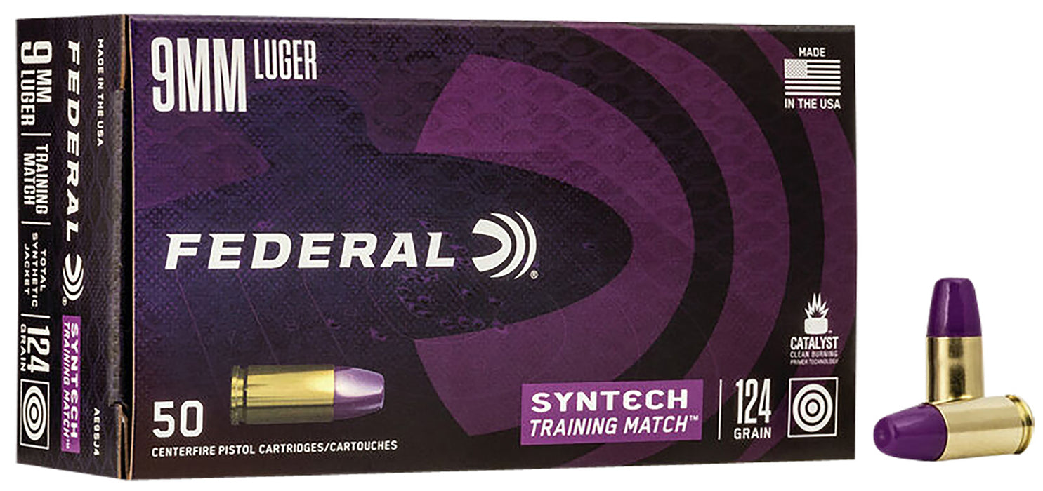 Federal AE9SJ4 Syntech Training Match 9mmLuger 124gr Total Syntech Jacket Flat Nose 50 Per Box/10 Case