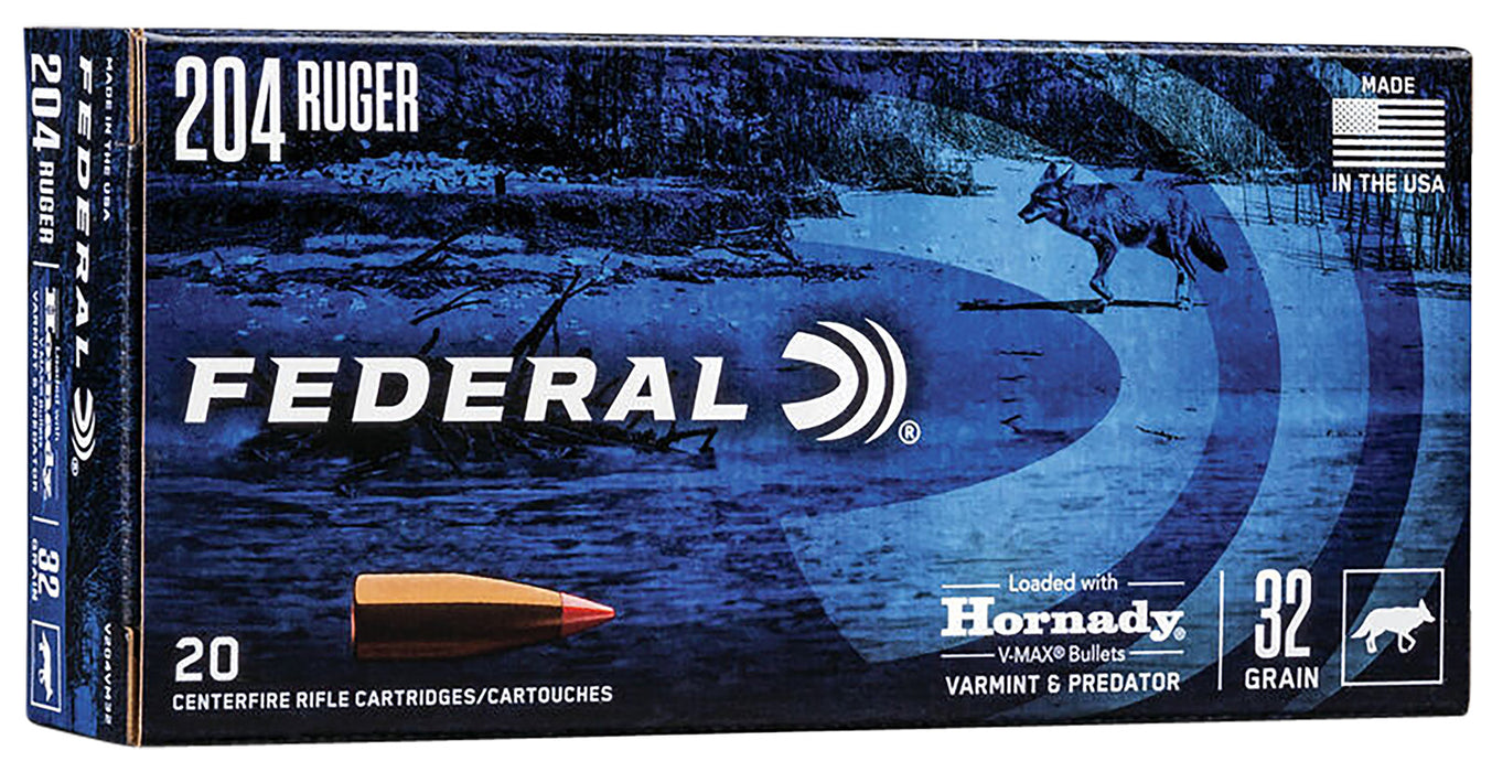 Federal V204VM32 Varmint & Predator  204Ruger 32gr Hornady V-Max 20 Per Box/10 Case