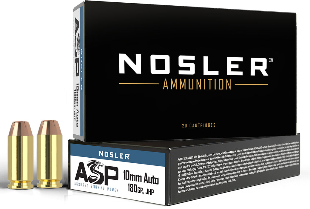 Nosler 51412 Assured Stopping Power Handgun 10mmAuto 180gr Jacketed Hollow Point 50 Per Box/10 Case