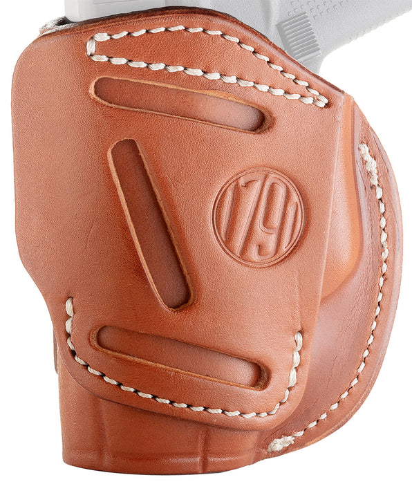 1791 Gunleather 4WH2CBRR 4-Way  IWB/OWB Size 02 Classic Brown Leather Belt Clip Compatible w/Ruger LCP/S&W Bodyguard/Glock 42/43/43X  Right Hand