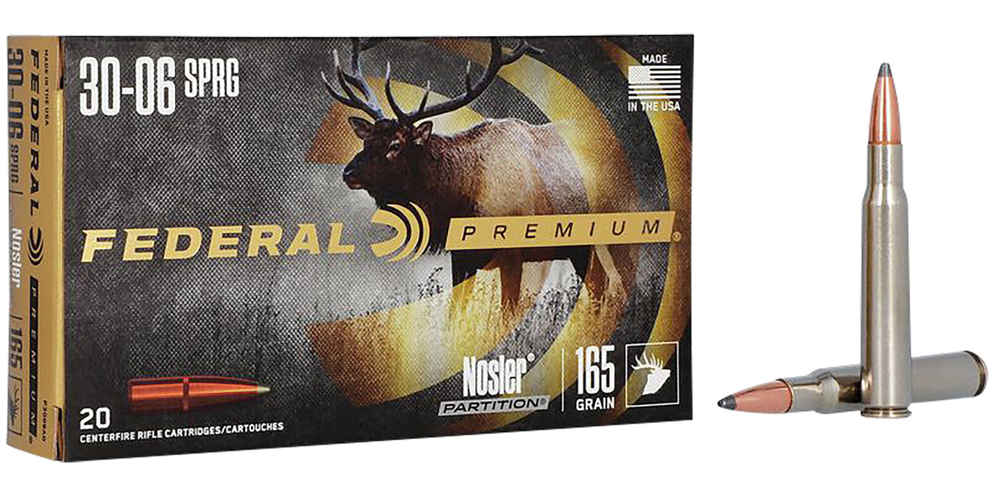 Federal P3006AD Premium  30-06 Springfield 165 gr Nosler Partition (NP) 20 Per Box/ 10 Cs