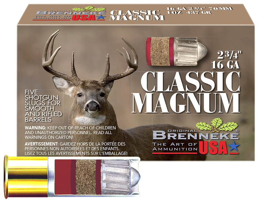 Brenneke SL162CLM Classic Magnum  16 Gauge 2.75" 1 oz/492 gr 1480 fps Slug Shot 5 Bx/50 Cs