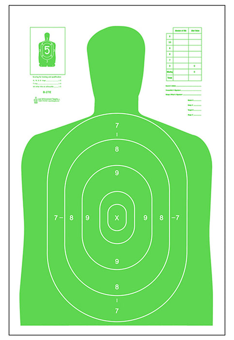 Action Target B27ELGR100 Qualification High Visibility Silhouette Paper 23"x35" Fluorescent Green/White 100 Per Box