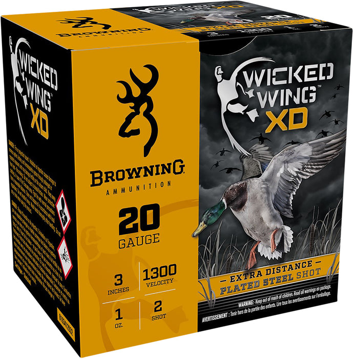 Browning Ammo B193412032 Wicked Wing XD Extra Distance 20 Gauge 3" 1 oz 1300 fps 2 Shot 25 Bx/10 Cs