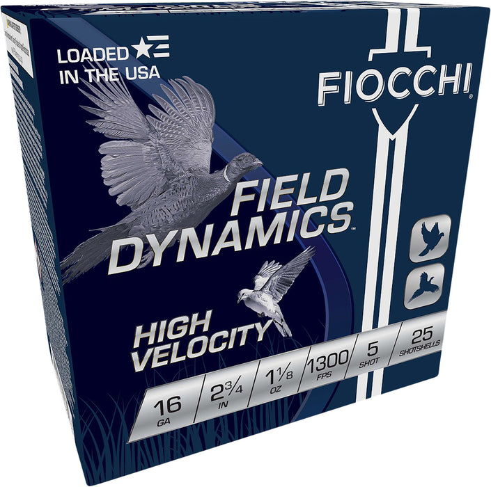 Fiocchi 16HV5 Field Dynamics High Velocity 16 Gauge 2.75" 1 1/8 oz 1300 fps 5 Shot 25 Bx/10 Cs