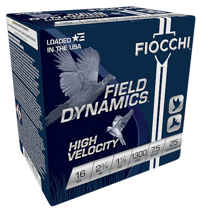 Fiocchi 16HV75 Field Dynamics High Velocity 16 Gauge 2.75" 1 1/8 oz 1300 fps 7.5 Shot 25 Bx/10 Cs