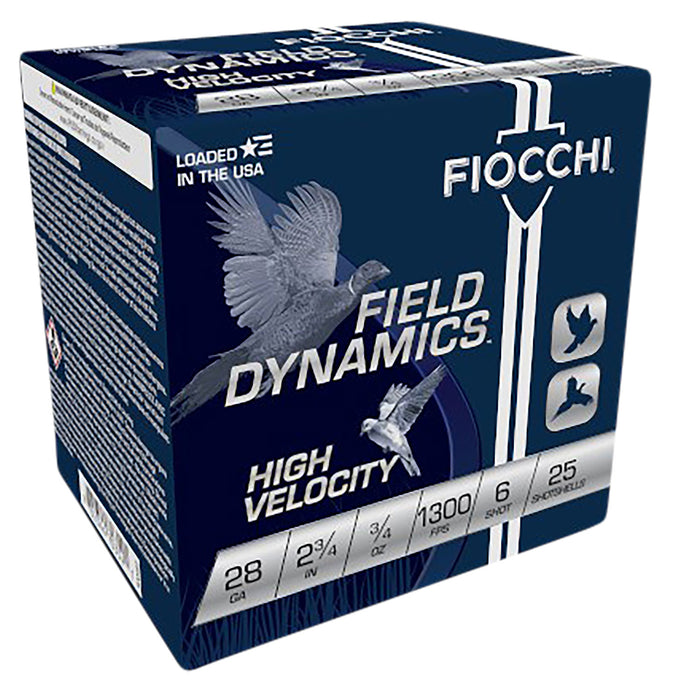 Fiocchi 28HV6 Field Dynamics High Velocity 28 Gauge 2.75" 3/4 oz 1300 fps 6 Shot 25 Bx/10 Cs