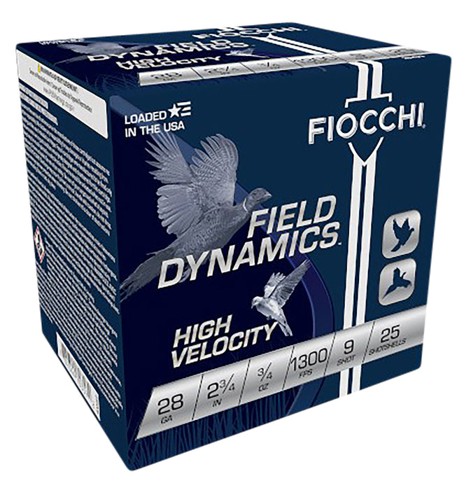 Fiocchi 28HV9 Field Dynamics High Velocity 28 Gauge 2.75" 3/4 oz 1300 fps 9 Shot 25 Bx/10 Cs