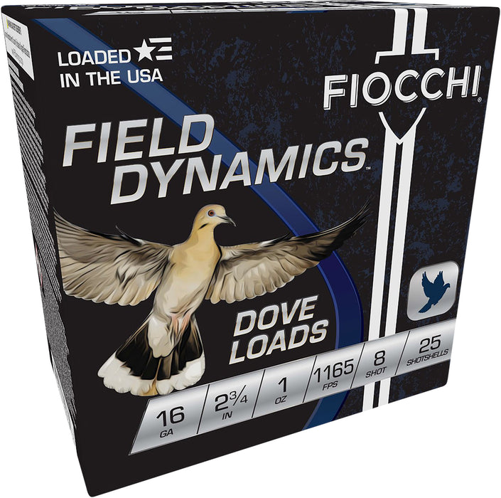 Fiocchi 16GT8 Field Dynamics Dove & Quail 16 Gauge 2.75" 1 oz 1165 fps 8 Shot 25 Bx/10 Cs