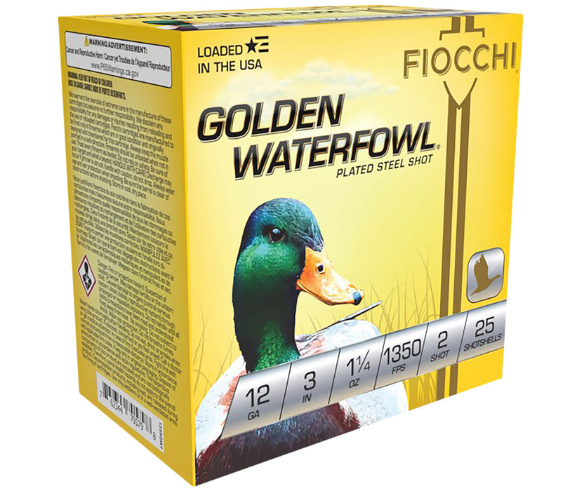 Fiocchi 123SGW2 Golden Waterfowl  12 Gauge 3" 1 1/4 oz 1350 fps 2 Shot 25 Bx/10 Cs