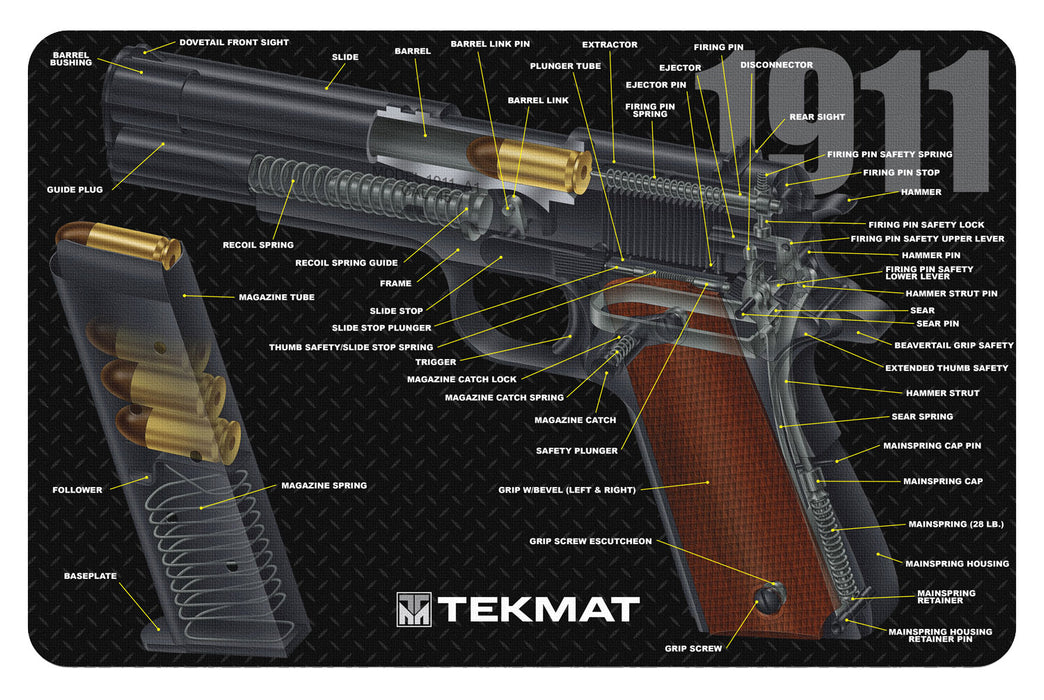 TekMat TEKR171911CA  Cleaning Mat Multi-Color Rubber 11"x17" 1911 3D Cutaway