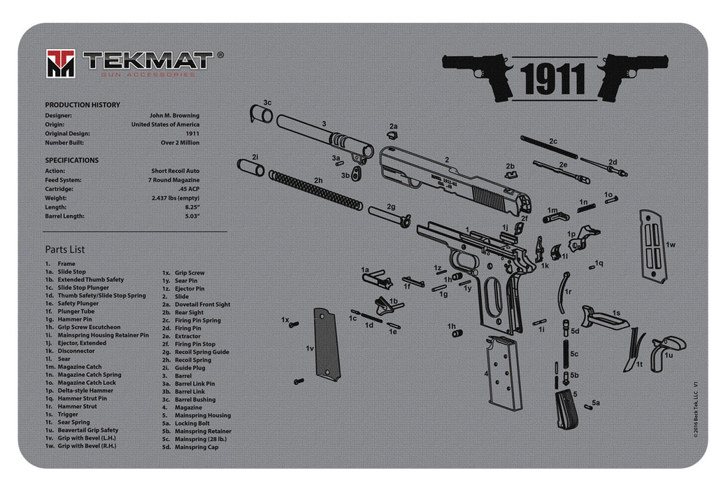 TekMat TEKR171911GY 1911 Cleaning Mat Gray Rubber 11"x17" 1911 Diagram