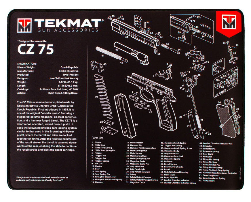 TekMat TEKR20CZ75 CZ 75 Ultra 20 Cleaning Mat Black/White Rubber 15"x20" CZ-75 Parts Diagram