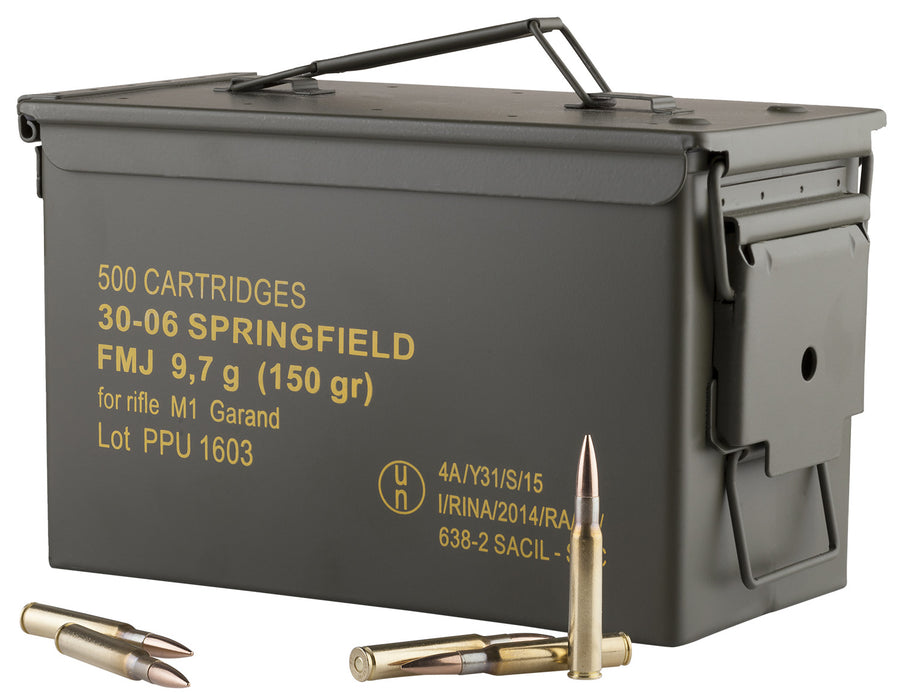 PPU PP3006GMC Standard Rifle  30-06Springfield 150gr Full Metal Jacket/500rds *Sold by Case *Includes Metal Can