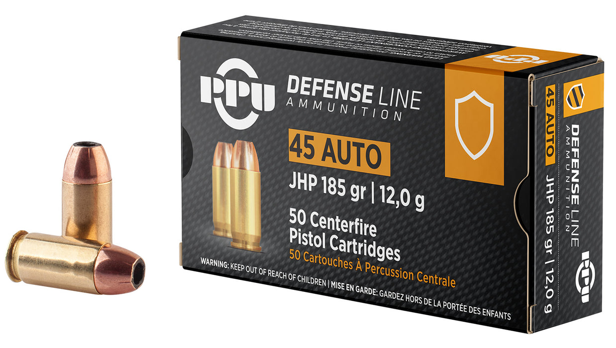 PPU PPD45 Defense  45ACP 185gr Jacketed Hollow Point 50 Per Box/10 Case