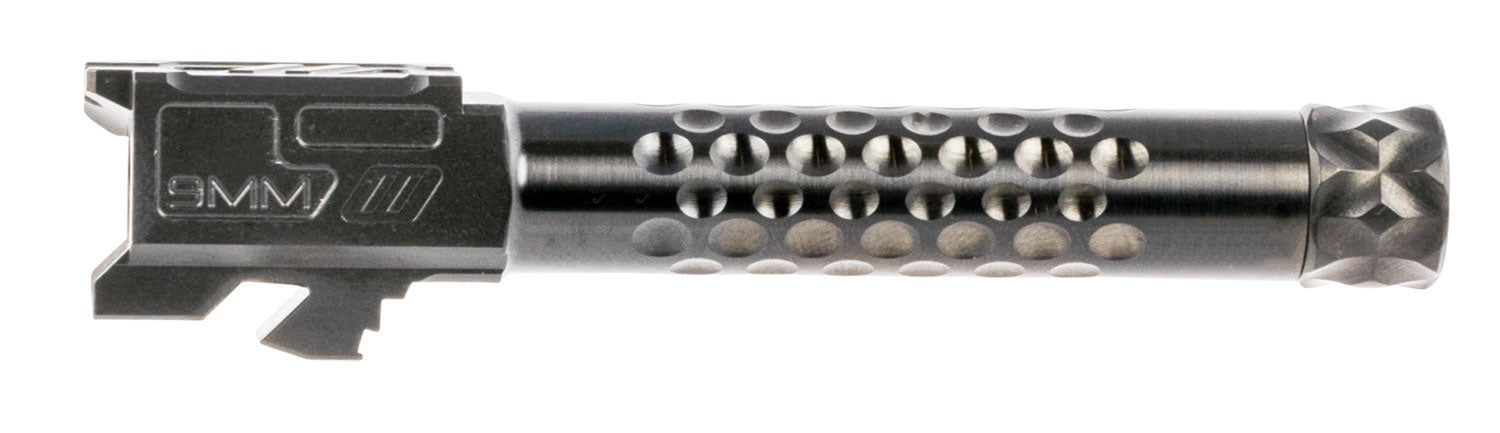 ZEV BBL19OPTTHDLC Optimized Match Grade  9mm Luger, Compatible w/ Glock 19 Gen1-4, 4.02" Black DLC 416R Stainless Steel Dimpled/Threaded Barrel