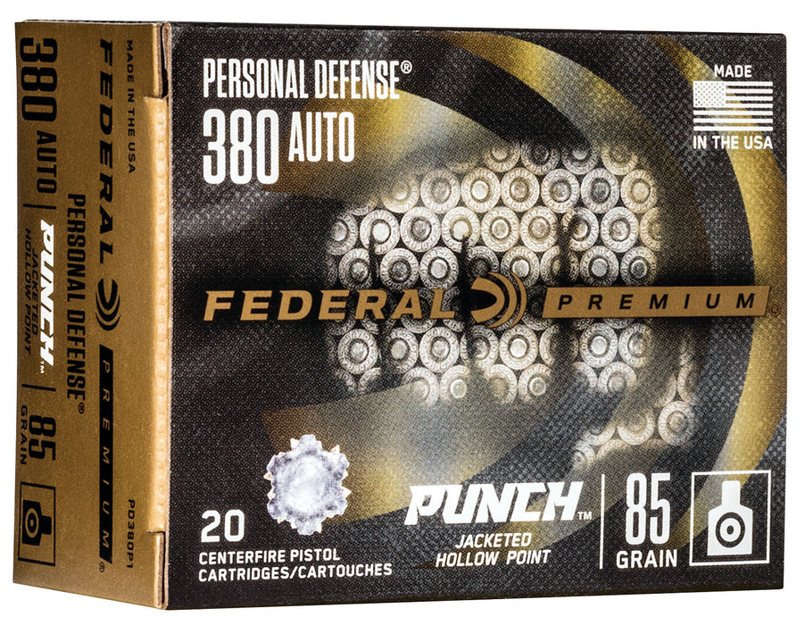 Federal PD380P1 Punch Personal Defense 380ACP 85gr Jacketed Hollow Point 20 Per Box/10 Case