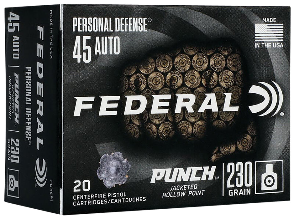 Federal PD45P1 Premium Personal Defense Punch 45 ACP 230 gr Jacketed Hollow Point (JHP) 20 Per Box/10 Cs