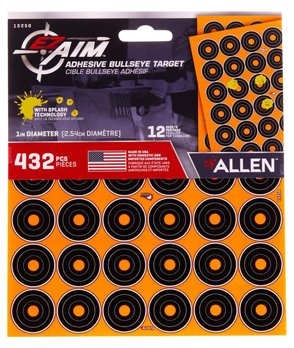 EZ-Aim 15250 Splash Reactive Target Self-Adhesive Paper Black/Orange 1" Bullseye 12 PK