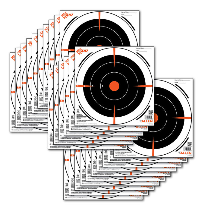 EZ-Aim 15246 High-Quality  Bullseye  Hanging 8" x 8" Black / Orange / White 26 Per Pack