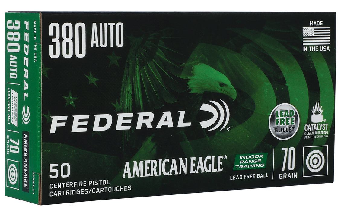 Federal AE380LF1 American Eagle Indoor Range Training 380ACP 70gr Lead Free IRT 50 Per Box/10 Case