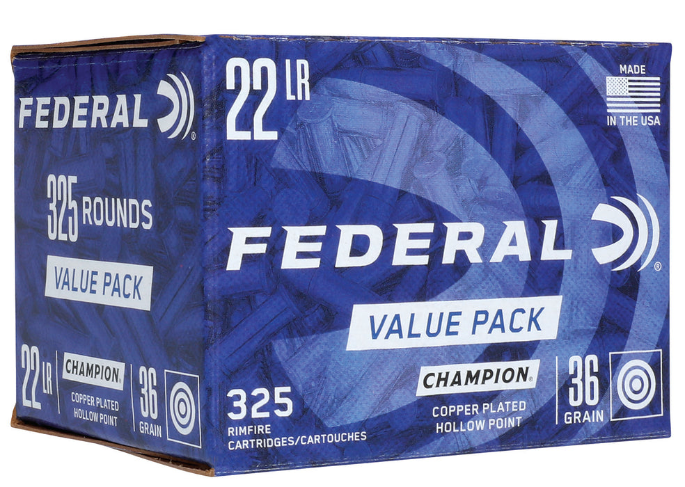 Federal 725 Champion Training Value Pack 22 LR 36 gr 1260 fps Copper Plated Hollow Point (CPHP) 325 Bx/10 Cs