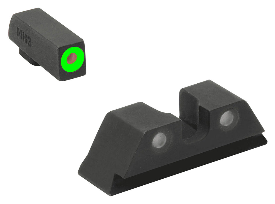 Meprolight USA 402243111 Hyper-Bright Sight Set Green Tritium/Black Frame Compatible w/Glock 17/17L/19/22/23, Post/Dovetail Mount