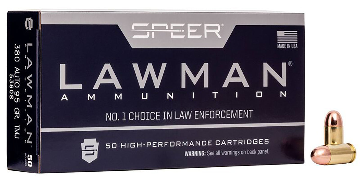 Speer 53608 Lawman Training 380 ACP 95 gr Total Metal Jacket (TMJ) 50 Per Box/20 Cs
