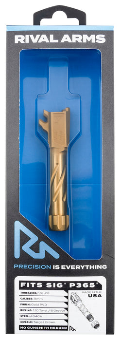 Rival Arms RA20P002E Precision Match Grade 9mm Luger 3.10" Fluted Threaded Gold PVD Steel, Fits Sig P365