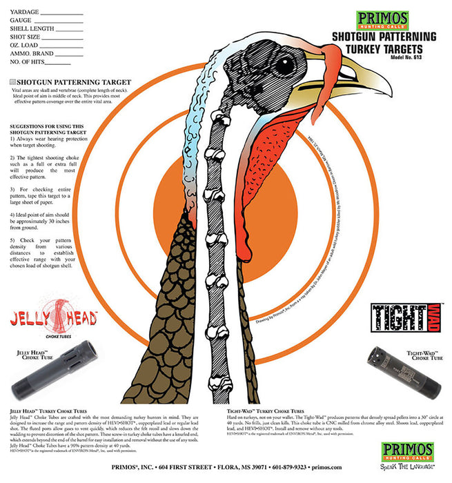 Primos 6041 Patterning Turkey  Hanging Paper Targets, For Use With Shotgun 10.75" x 11.50" Multi-Color 12 PK