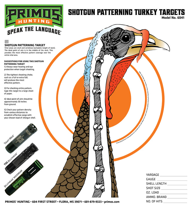 Primos 6041 Patterning Turkey  Hanging Paper Targets, For Use With Shotgun 10.75&quot; x 11.50&quot; Multi-Color 12 PK