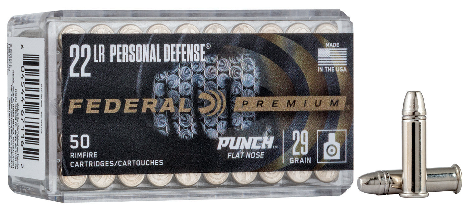 Federal PD22L1 Premium Personal Defense Punch 22LR 29gr Flat Nose 50 Per Box/100 Case
