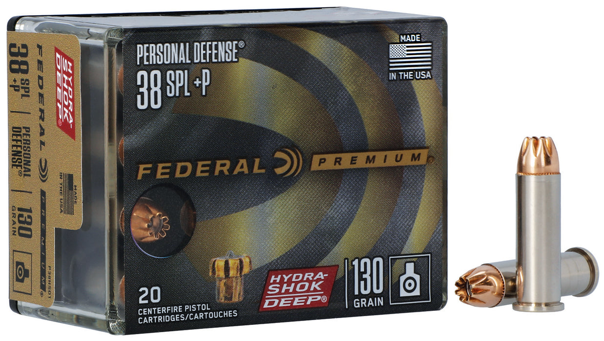 Federal P38HSD1 Premium Personal Defense 38 Special +P 130 gr Hydra-Shok Deep Hollow Point 20 Per Box/10 Cs