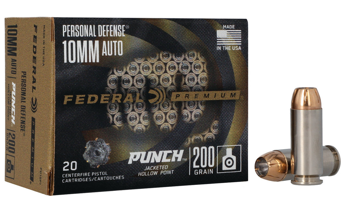 Federal PD10P1 Premium Personal Defense Punch 10mm Auto 200 gr Jacketed Hollow Point (JHP) 20 Per Box/10 Cs