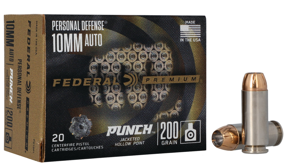Federal PD10P1 Punch Personal Defense 10mmAuto 200gr Jacketed Hollow Point 20 Per Box/10 Case