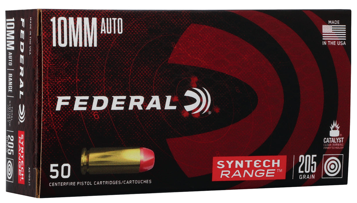 Federal AE10SJ1 Syntech Range 10mmAuto 205gr Total Syntech Jacket Flat Nose 50 Per Box/10 Case