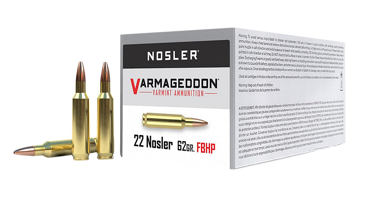 Nosler 65180 Varmageddon  22Nosler 62gr Flat Base Hollow Point 50 Per Box/5 Case